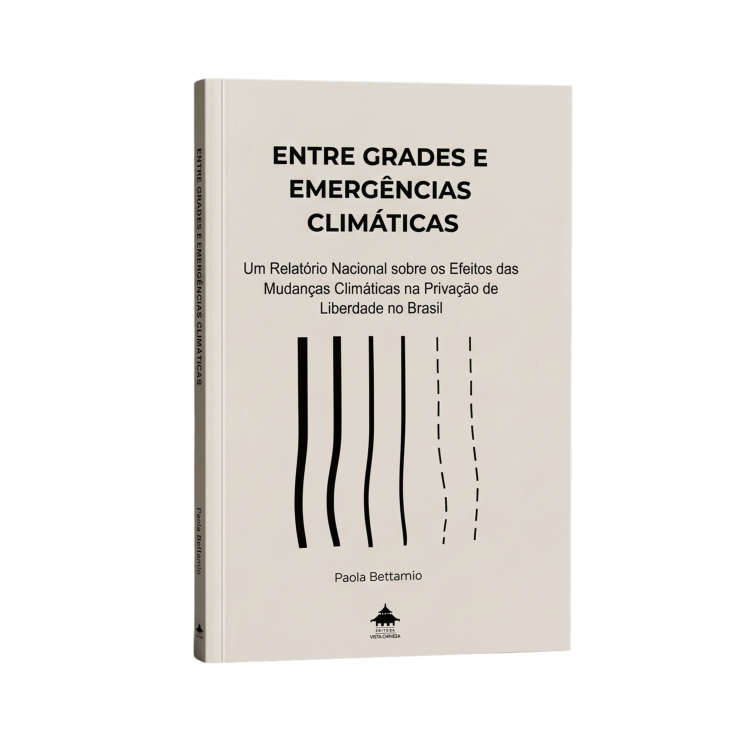 Modelo 3D do livro Entre Grades e Emergências Climáticas sobre fundo branco